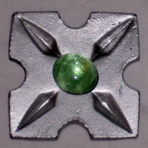 Item # 583 Unique Drapery Medallion Embellished with Soft Green Glass Stone - 1-3/4" square