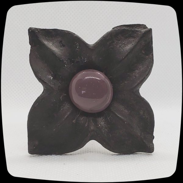 Item # 587M - Unique Floral Drapery Medallion Embellished with an Opaque Lavender Glass Stone - 3" Diagonal - Image 2
