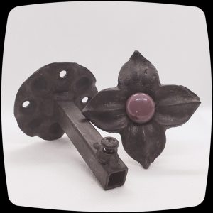 Item # 587M - Unique Floral Drapery Medallion Embellished with an Opaque Lavender Glass Stone - 3" Diagonal