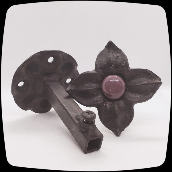 Item # 587M - Unique Floral Drapery Medallion Embellished with an Opaque Lavender Glass Stone - 3" Diagonal
