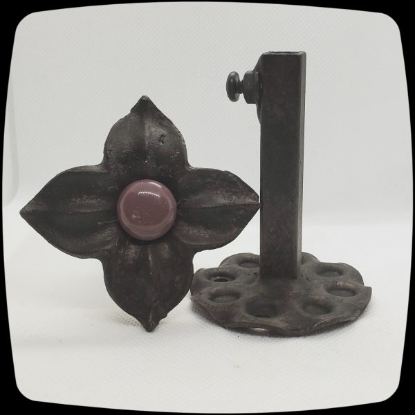 Item # 587M - Unique Floral Drapery Medallion Embellished with an Opaque Lavender Glass Stone - 3" Diagonal - Image 3