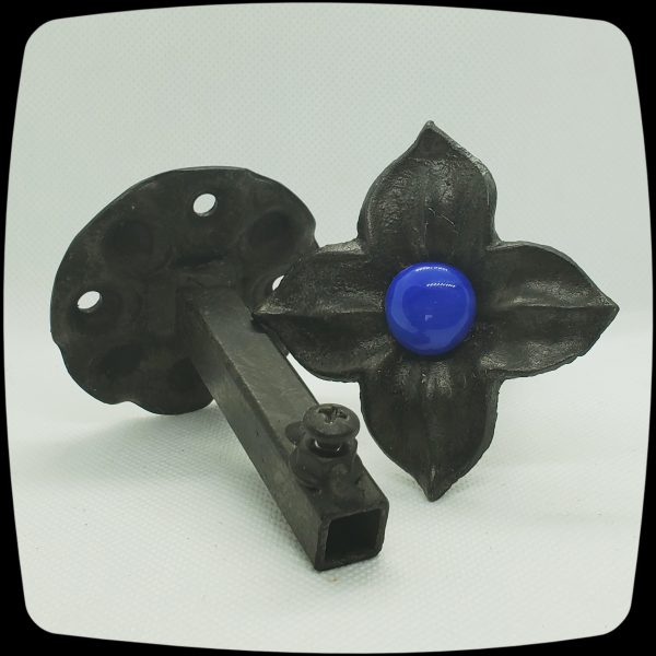 Item # 588M - Unique Floral Drapery Medallion Embellished with an Opaque Cobalt Blue Glass Stone - 3" Diagonal