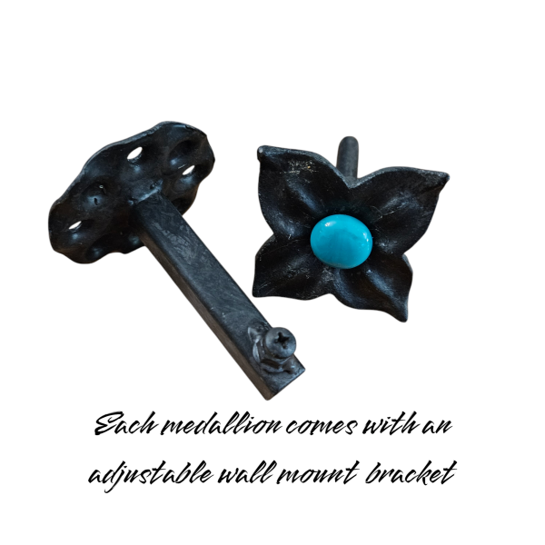 Item # 593M - Unique Floral Drapery Medallion Embellished with an Opaque Teal Glass Stone -   3" Diagonal - Image 4