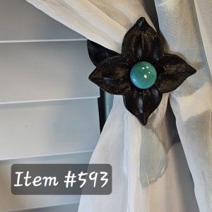 Item # 593M - Unique Floral Drapery Medallion Embellished with an Opaque Teal Glass Stone -   3" Diagonal