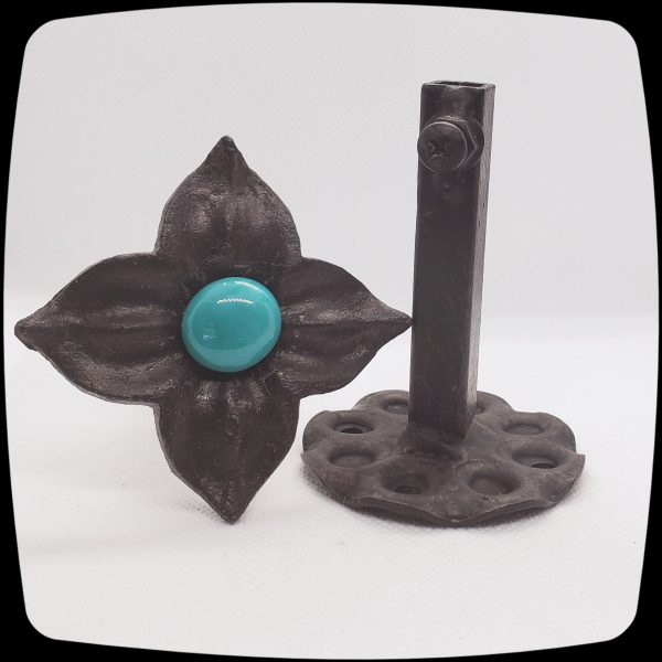 Item # 593M - Unique Floral Drapery Medallion Embellished with an Opaque Teal Glass Stone -   3" Diagonal - Image 6