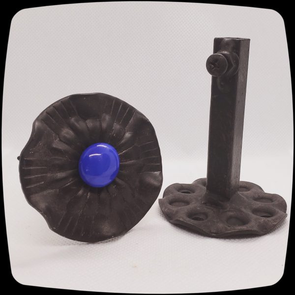 Item # 621M - Contemporary Drapery Medallion Embellished with an Opaque Cobalt Blue Glass Stone - 2-1/2" Diameter - Image 3