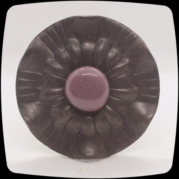 Item # 625M - Contemporary Drapery Medallion Embellished with an Opaque Lavender Glass Stone - 2-1/2" Diameter - Image 2