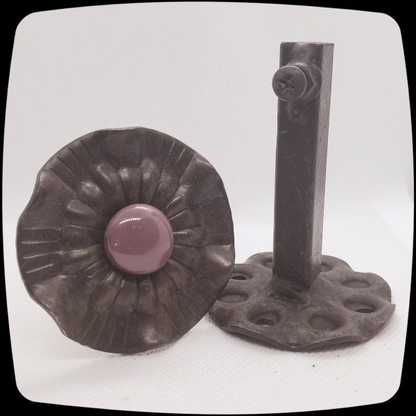 Item # 625M - Contemporary Drapery Medallion Embellished with an Opaque Lavender Glass Stone - 2-1/2" Diameter - Image 3
