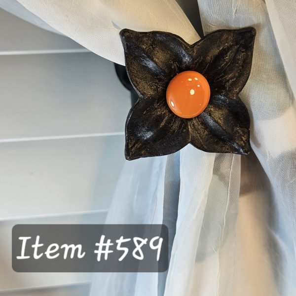 Item # 589M - Unique Floral Drapery Medallion Embellished with an Opaque Fire Coral Glass Stone - 3" Diagonal - Image 3