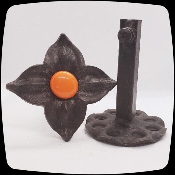 Item # 589M - Unique Floral Drapery Medallion Embellished with an Opaque Fire Coral Glass Stone - 3" Diagonal - Image 6