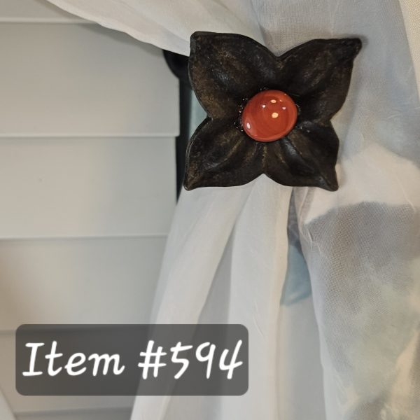 Item #594M - Unique Floral Drapery Medallion Embellished with Opaque Ruby Red Glass Stone - 3" Diagonal - Image 3