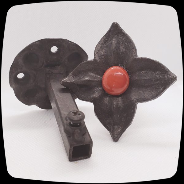 Item #594M - Unique Floral Drapery Medallion Embellished with Opaque Ruby Red Glass Stone - 3" Diagonal