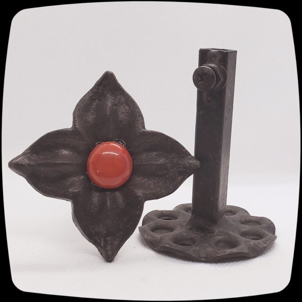 Item #594M - Unique Floral Drapery Medallion Embellished with Opaque Ruby Red Glass Stone - 3" Diagonal - Image 3