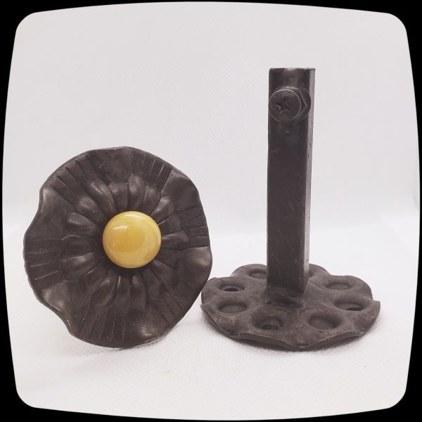 Item #642M - Contemporary Drapery Medallion Embellished with an Opaque Latte Glass Stone - 2-1/2" Diameter - Image 3