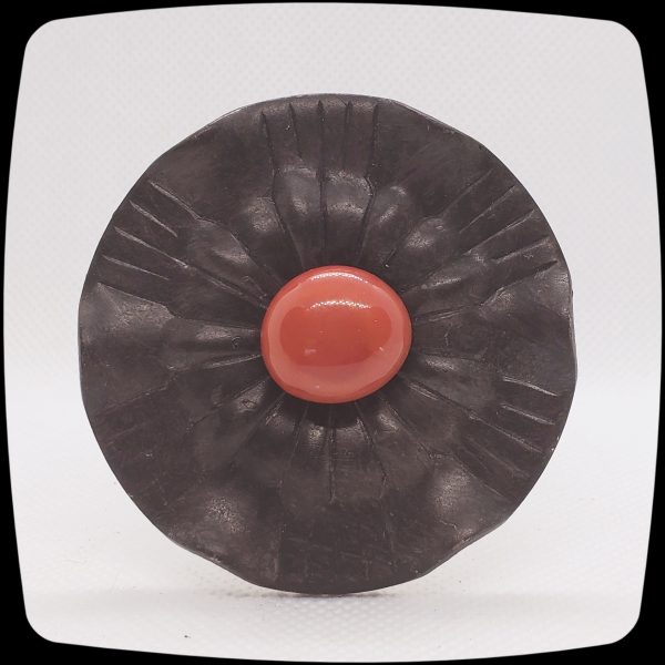Item # 643M - Contemporary Drapery Medallion Embellished with an Opaque Ruby Red Glass Stone - 2-1/2" Diameter - Image 2
