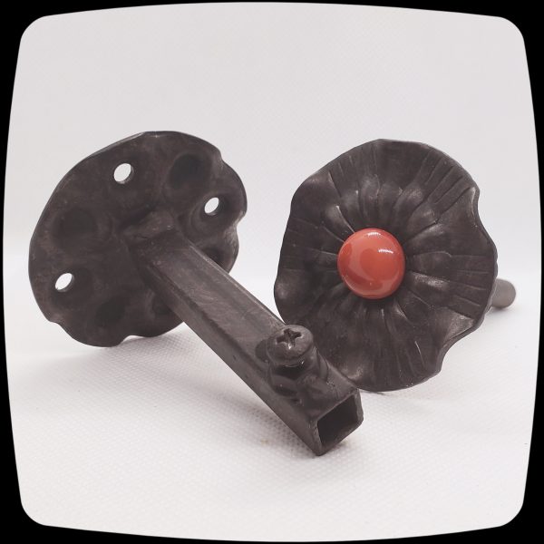 Item # 643M - Contemporary Drapery Medallion Embellished with an Opaque Ruby Red Glass Stone - 2-1/2" Diameter