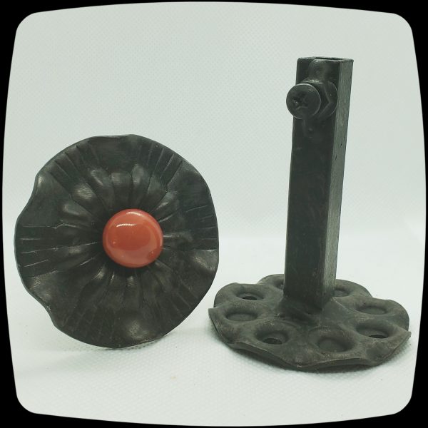 Item # 643M - Contemporary Drapery Medallion Embellished with an Opaque Ruby Red Glass Stone - 2-1/2" Diameter - Image 3