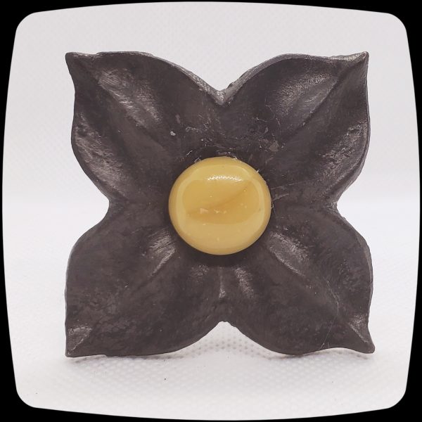 Item #644M - Unique Floral Drapery Medallion Embellished with an Opaque Latte Glass Stone - 3" Diagonal - Image 7
