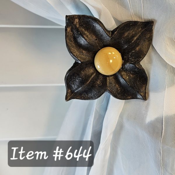 Item #644M - Unique Floral Drapery Medallion Embellished with an Opaque Latte Glass Stone - 3" Diagonal - Image 3